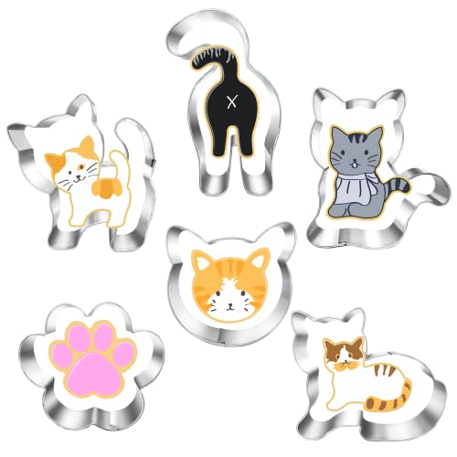 Lot de 6 emporte-pièces pour chat - Visage, chat, arrière, patte de chat et 3 formes mignonnes - Pour fête à thème de chat