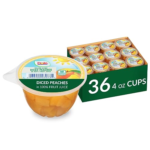 Dole Fruit Bowls Diced Peaches in 100% Juice Snacks, 4oz 36 Total Cups, Gluten & Dairy Free, Bulk Lunch Snacks for Kids & Adults