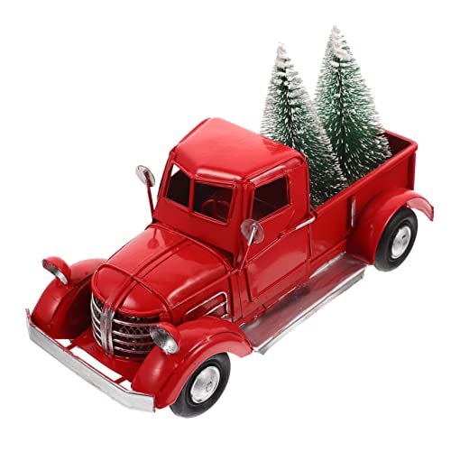 Abaodam retro red truck Christmas Car Decorative Car red truck ornament christmas truck figurine christmas truck with tree models desktop xmas decoration dining table centerpieces