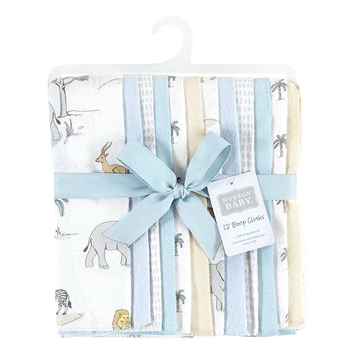 Image of Hudson Baby Unisex Baby Cotton Poly Flannel Burp Cloths Bundle, Boy Safari World, One Size