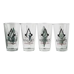 Just Funky OFFICIAL Assassin’s Creed Syndicate Pint Glasses | Premium Collector’s Set With Chracter & Logo Prints | 16 oz. Set of 4