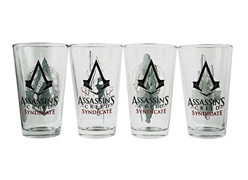 Just Funky OFFICIAL Assassin’s Creed Syndicate Pint Glasses | Premium Collector’s Set With Chracter & Logo Prints | 16 oz. Set of 4