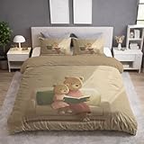 Genérico Funda Nordica Cama 135 - Microfibra Juego de Funda Edredon 220x220 cm y 2 Fundas de Almohada 50x75 cm, Suave, Transpirable y Delicada para la Piel, Marrón, Dibujo Animado Acogedor Osito