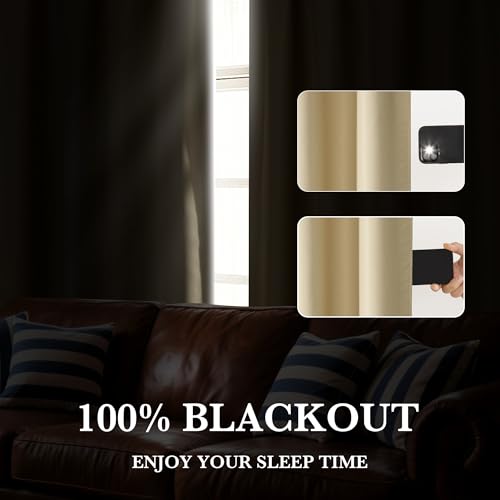 Image of RYB HOME 100% Blackout Short Curtains for Small Window, Thermal Insulated Noise Reducing Back Tab Curtains for Nursery Bathroom Basement, 42 inches Wide by 54 inches Long, Biscotti Beige