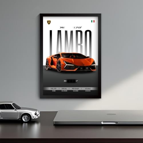 Image of Lamborghini Revuelto Poster | Framed Lamborghini A4 Sized (31 x 23 cm) | Car Poster for Wall, Gift for Boys, Supercar Posters | Supercar Frames | Car Posters for Wall, Bedroom, Hostel, Study Room (F 011)