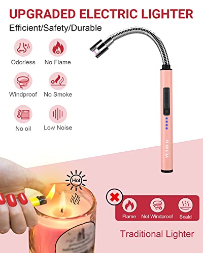 Candle Lighter Electric Arc Lighter With Usb Rechargeable Battery Plasma Flameless & Windproof Lighters Double Safety Switch (Rose Gold) #TOP1