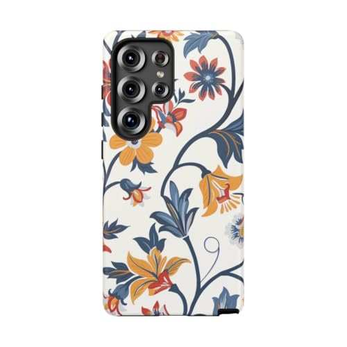 Coque Samsung S25 Ultra motif floral bleu rouge jaune rigide mate