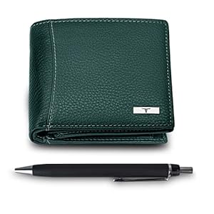 URBAN FOREST Oliver Green Leather Wallet & Pen Combo Gift Set for Men