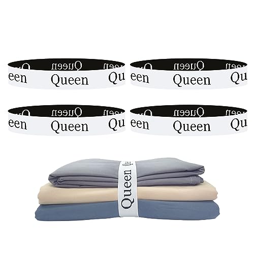 Yermivie 4 Pieces Bed Sheet Organizer Bands Sheet Organizers and Storage Label Bands Sheet Label for Bedding Sheets Organizer for Closet Sheet Keepers Linen Labels Bedding Bands (4Pcs Queen)