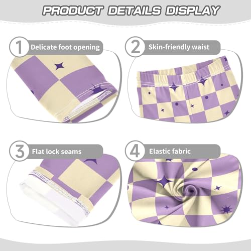 Purple Lattice Stars Girls Leggings,Workout Leggings for Girls Toddler Athletic Leggings Size for 3-10T3