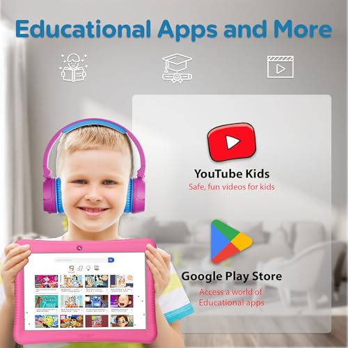 Image of Contixo 10 inch Android Kids Tablet Bundle - 32GB, Epic! & Lingokids Educational Apps, Parental Controls, Kid-Proof Case w /Kickstand & Stylus, Headphones & Sleeve Bag - Pink