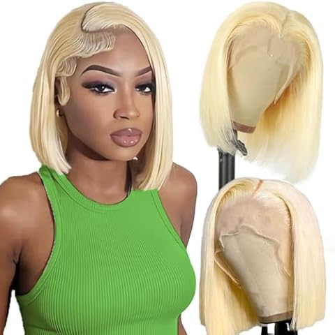 SKYDO 613 Bob Wig Human Hair Blonde Bob Wig Human Hair 13x4 Bob HD Lace Front Wigs Human Hair 180 Density Glueless Bob Wig Human Hair Pre Plucked Human Hair Wig Bob Wigs for Women 12inch Cover