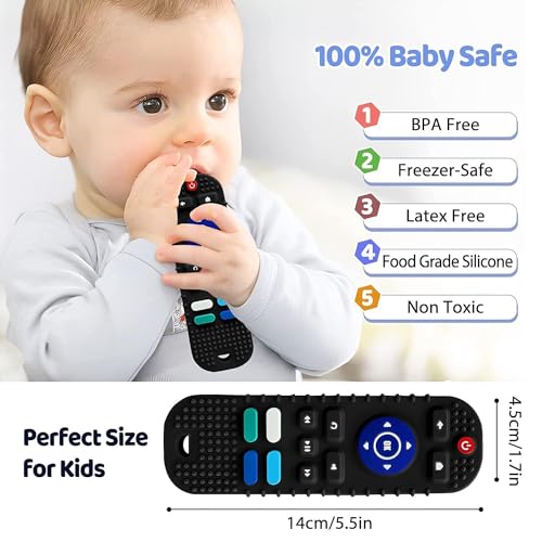 Image of KLIMET Remote Teether For Baby, Remote Teether For 3+ Months and 6 to 12 Months Baby, Helps Biting Skills Development, Colour & Shape Recognition, Teething Toys for Babies and Toddlers (Silicone Remote Control)