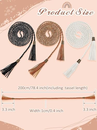 SATINIOR 5 Pcs Women's Rope Waist Belt 78.4'' Skinny Woven PU Leather Braided Dress Belts with Tassel for Skirt Dress2