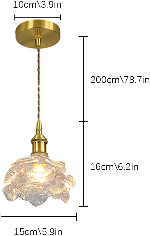 Glass Lights for Dining Room 5.9In Brass Kitchen Island Light Fixture, Flower-Shaped Lampshade Hanging Chaner Adjustable Height Vintage Glass Lights