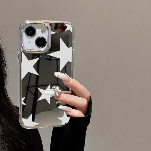 Coque miroir iPhone 13 antichoc design étoiles blanches et contour argenté