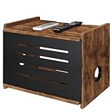 Homode Router Shelf, Wood Wifi Box Hider, Projector Shelf Stand, Router Modem Storage Box Power Strip Cable Management Hider Rack, Routers Cover Organizer for Office Home, Rustic Brown