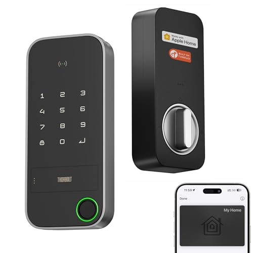 Image of ThorBolt X1 Apple Home Key Tap to Unlock, Smart Keyless Entry Door Lock with Fingerprint, Touch Keypad Deadbolt Lock Works with HomeKit Over Thread (Border Router), IP65 Weatherproof, Gray