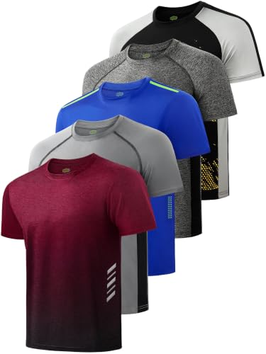 Image of 5 Pack Boys Shirts Athletic Dry Fit Boys Tshirts Performance Tops Summer | Short Sleeve Graphic Tees for 5-18Y, Kids Soccer & Baseball Shirts, Sports Activewear T-Shirts, Breathable & Moisture Wicking