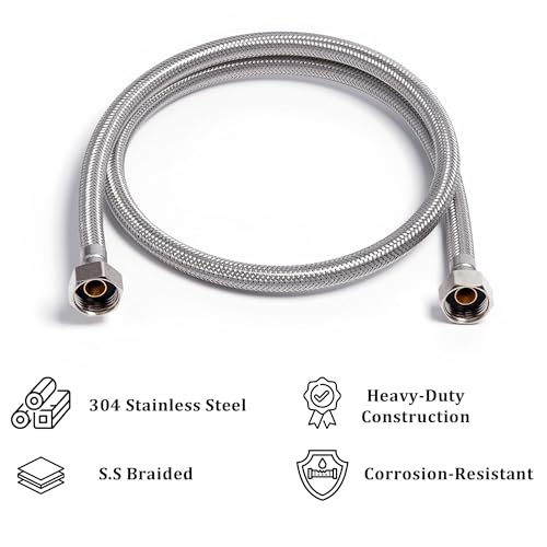 Image of SS 304 Stainless Steel Geyser Connection Pipe 2 Feet, 24 Inchs | Flexible Hot & Cold Water Geyser Pipes | Heavy Duty Tap & Washbasin Connection Pipe | Leak Proof Bathroom Water Hose (Pack of 1)