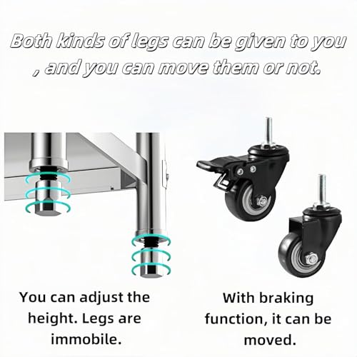 Image of Stainless Steel Table with Wheels for Food Preparation and Work, Multi-Size Optional, Three-Layer Variable Two-Layer Metal Commercial Workbench Outdoor, Restaurant, Kitchen (51 inch Lx24 Wx34 H)
