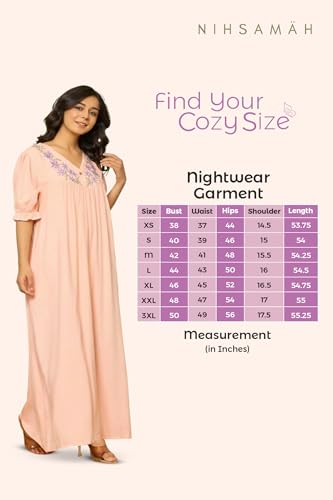 Image of NIHSAMAH Viscose Nighty for Women, Embroidered & Printed Stylish Night Gown, Long Sleeve Comfortable Sleepwear Long Nightwear, Maxi