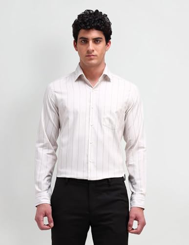 Image of Arrow Men Slim fit Cotton Striped Long Sleeves Semi-Cutaway Collar Shirt