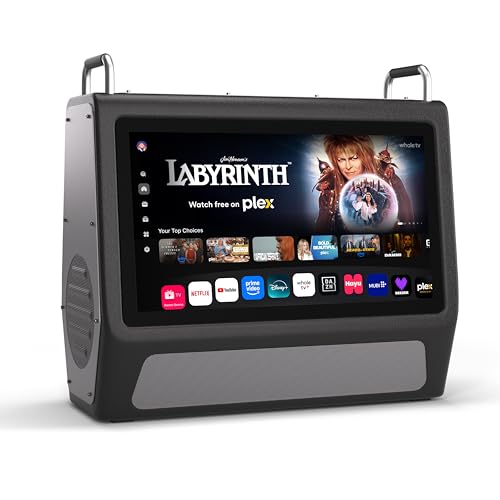 Viewzio Portable TV Entertainment System, 15.6" 1080p Display, Smart TV and Google Play, 60W Audio | Up to 12 Hours Playback | HDMI Built-in Battery for Outdoor, Camping, Travel (Inches, 15.6)