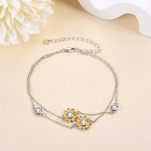 YAFEINI Sunflower Bracelet 925 Sterling Silver Layered Charm Bracelet Sunflower Jewelry for Women2