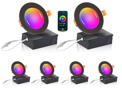 [6 Pack] CLOUDY BAY 4inch Smart WiFi LED Recessed Lights,RGB Color Changing Recessed Lighting,Compatible with Alexa and Google Home Assistant,10W 2700K-6500K,CRI90+ Wet Location,Oil Rubbed Bronze
