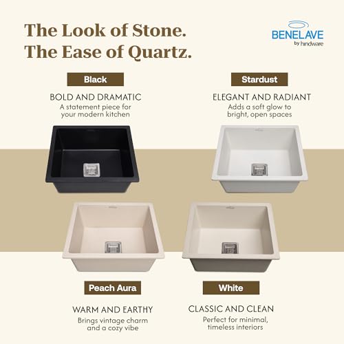 Image of Benelave by Hindware BLACP91007 Quartz Sink 21x18 for Kitchen | Single Bowl | Peach Aura Color | Better Sound Absorption for Quieter Use | 7-year Manufacturer Warranty
