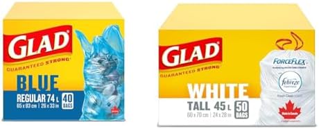 Glad Blue Recycling Bags (74L, 40 Count) + Glad White Garbage Bag...
