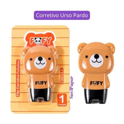 Fita Corretivo Escolar Urso Pardo 5mx5mm Kawaii Corretivo em Fita