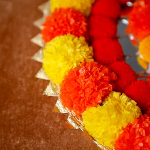Image of Gajra Rangoli - Reusable Rangoli Mats with Artificial Marigold, Gota Flowers, and White Gajra for Festive Decor | Rangoli Door Mats (Pack of 2)