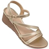 SWQZVT Dressy Summer Sandals for Women: Wedge Comfortable Low Summer Casual Walking Sandal Champagne Size 9 Comfy Ladies Fashion Sandals
