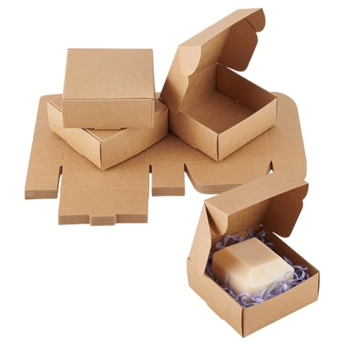 PandaHall 50pcs Coffrets Cadeaux Kraft Petites Boîtes Carrées Boîte en Carton Assemblage Facile pour Bricolage Mariage, Fête, Cadeaux de Festival, Noël,...