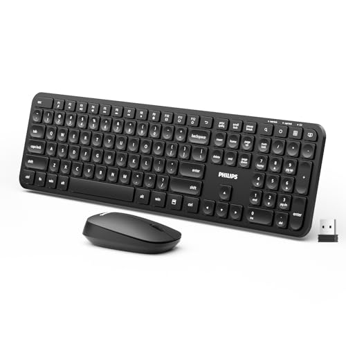 Image of Philips Wireless Keyboard and Mouse Combo,2.4G 2 in 1 Receiver Cordless Full Size Keyboard and Mice,Ultra Slim and Quiet Keyboard & Ergonomic Mice for Windows XP /7 /8 /10,Mac OS X10.4 or Higher-Black