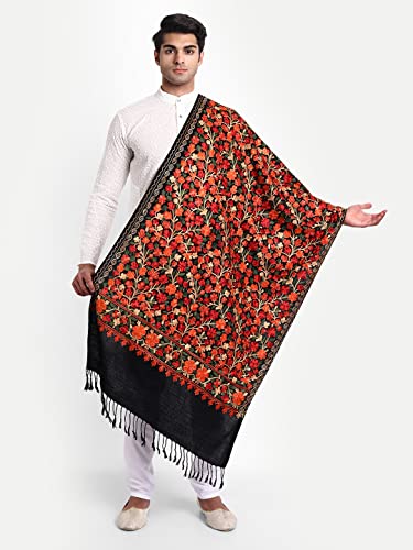 Image of Zamour Men's Traditional Kashmiri Lohi Stole Punjabi with Embroidery Patterns 80 inches x 30 inches