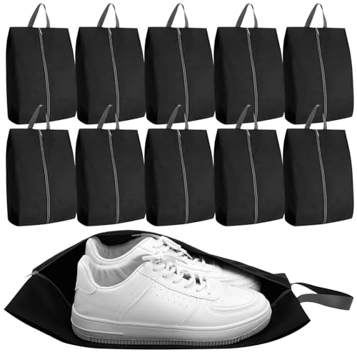 Shoe Bags - 10 Pack Large Capacity Dustproof Shoe Storage Bag with Sturdy Zipper Closure, Portable Travel Packing Bag for Men and Women, Black