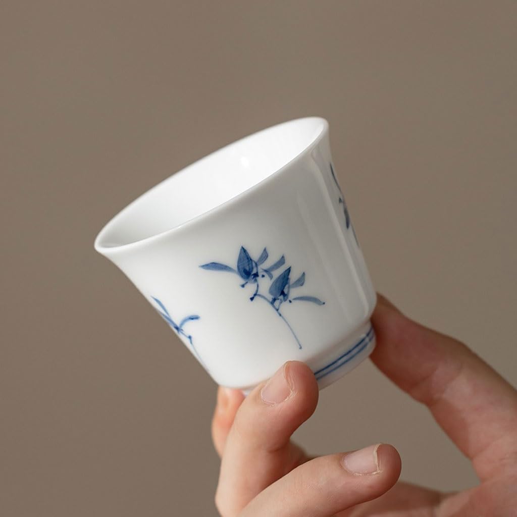 GSOUL Kungfu Tea cup Hand-painted Phalaenopsis Teacup Ceramic Host Cup Home Drinking Personal Kung Fu Tea Set Small Tea Cups