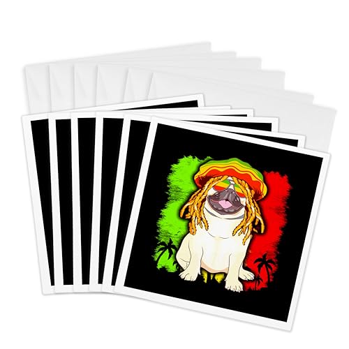 Lot de cartes vœux drapeau de la Jamaïque cannabis et carlin à offrir pour rire