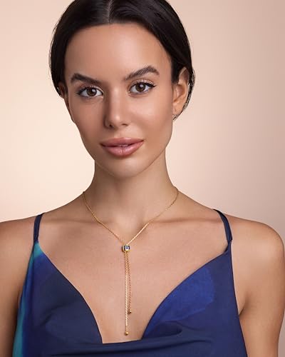 Visit the SNGIA Store Long Drop 18K Gold Plated Stacked Layered Lariat FULLY ADJUSTABLE Pull Through Blue Sapphire CZ Tassel Chain Pendant Necklace For Women by SNGIA, Dainty Trendy Gemstone Bolo Slip Sweater Statement Jewelry Gifts, Bohemian Vintage Handmade Unique Exaggerated Cute Thin Skinny Dainty Chain, Summer Beach Fashion Nickle Free Rhinestone Accessories2