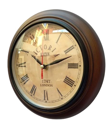 Image of A.M, HT Victorian Station-Inspired 8-Inch Wooden Wall Clock, Featuring Roman Numerals and Timeless Style