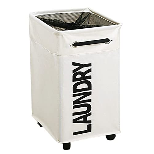RSTJVB 23" Large Rolling Laundry Basket with Handle on Wheels, Foldable Laundry Hamper, Collapsible Laundry Sorter and Organizer, Tall Storage Basket Bin, 85L,White