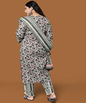 MIRCHI FASHION Plus Size Women Straight Fit Cotton Printed Kurta with Trouser Pant & Dupatta Set