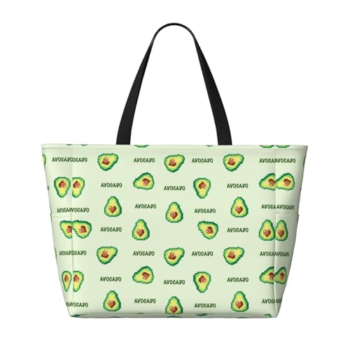 Green Avocado Print Large Beach Tote Bag for Women Extra Large Capacity Sandproof Waterproof Pool Bag Suitable for Swimming Pool Gym Groceries Travel2