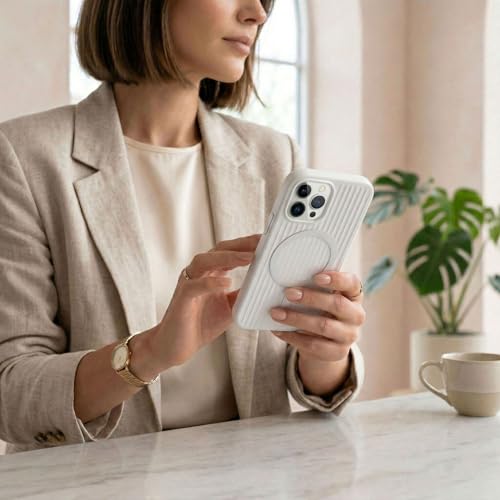 Image of amazon basics Streak Magnetic Protective Cover Compatible with iPhone 15 Pro | MagSafe | Camera & Body Protection|Anti Shock,Scratch Resistant|Precise Cutouts Modern Design|Wireless Charging - White