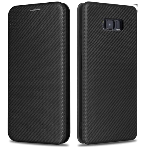 KOGENG Handyhülle für Samsung Galaxy S8 Hülle mit Wallet Kartenfach RFID-Blockierung Carbon Fiber Textur Magnetisch Klapphülle Schutzhülle für Samsung S8 Case Cover (Schwarz)