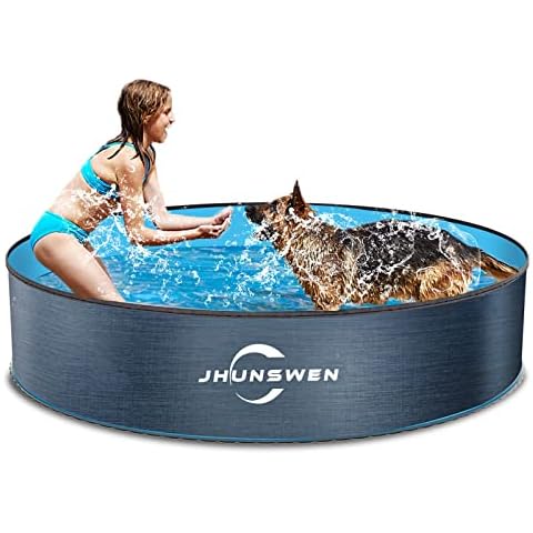 Dog Paddling Pool, JHUNSWEN Dog Pool 160cm x 31cm, Foldable Swimming Pool for Kid, Pets, Pet bathing Tub Indoor Outdoor Puppy Cat Pool, PVC Non-Slip Cover