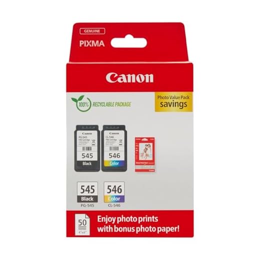 Canon Tinte & Papier Multipack - PG-545/CL-546 Original Drucker Tintenpatronen 2er-Pack (1 x Schwarz, 1 x Farbe druckerpatronen) & 4x6 Fotopapier (50 x Blatt) Für PIXMA TS3350, TS4550, TS3450, TS3150